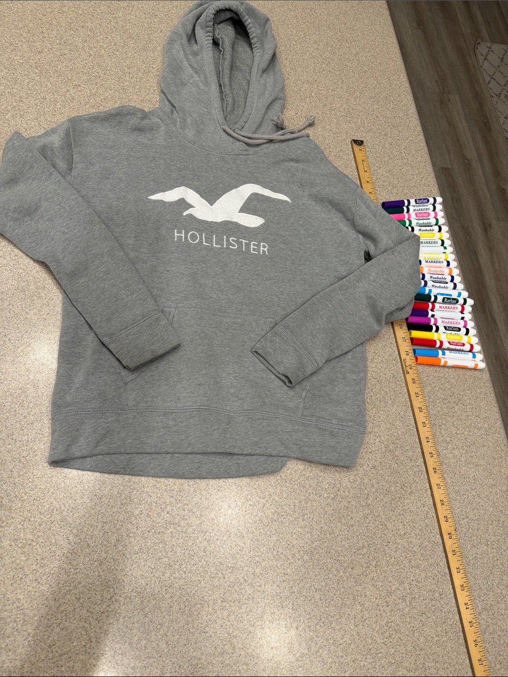 Hollister Gray Pullover Hoodie with White Seagull Logo size large